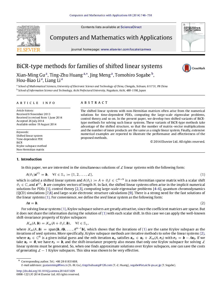 BiCR-type methods for families of shifted linear systems