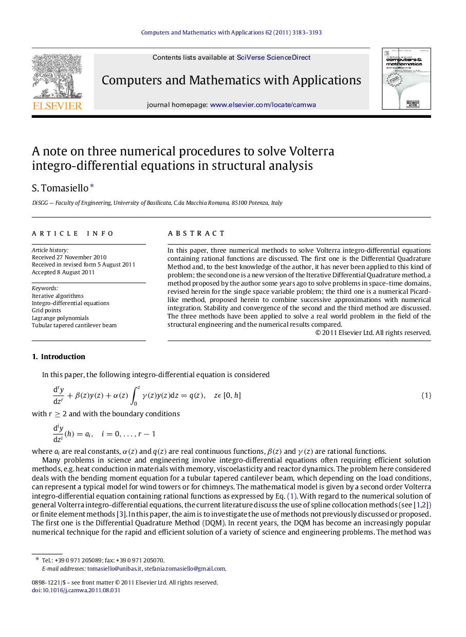 A note on three numerical procedures to solve Volterra integro-differential equations in structural analysis