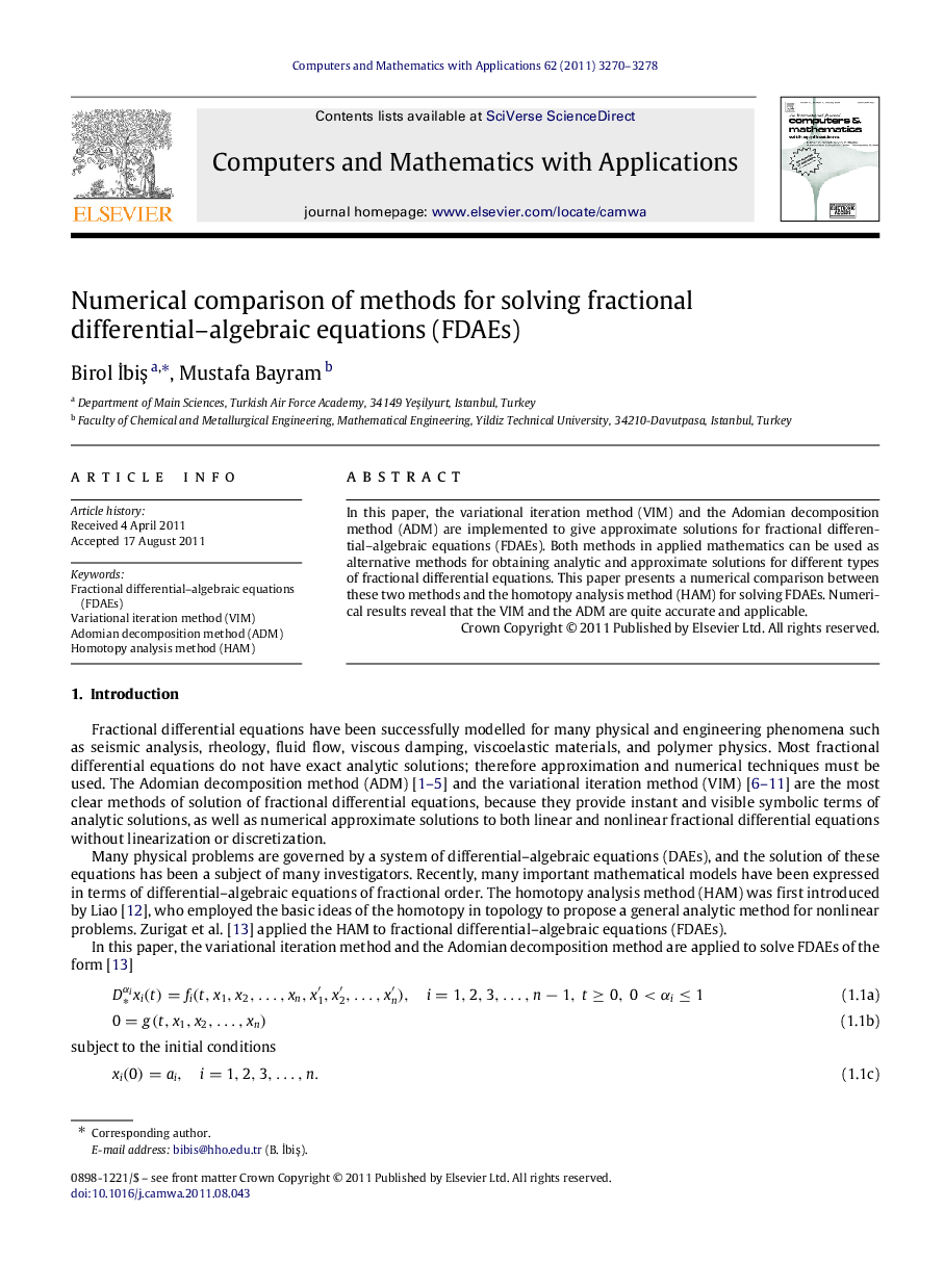 Numerical comparison of methods for solving fractional differential–algebraic equations (FDAEs)
