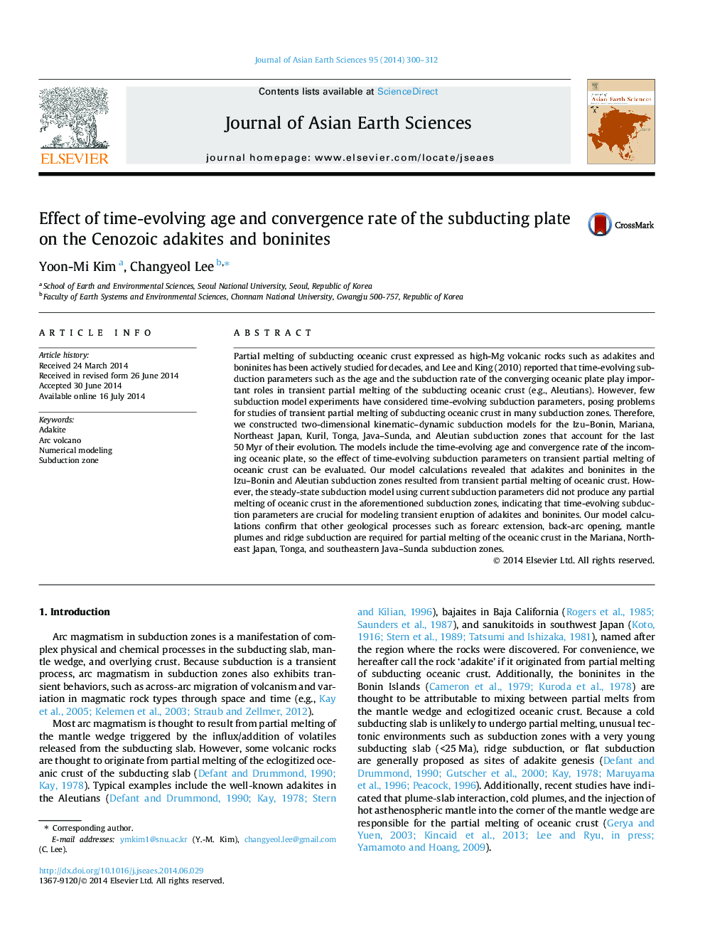 Effect of time-evolving age and convergence rate of the subducting plate on the Cenozoic adakites and boninites