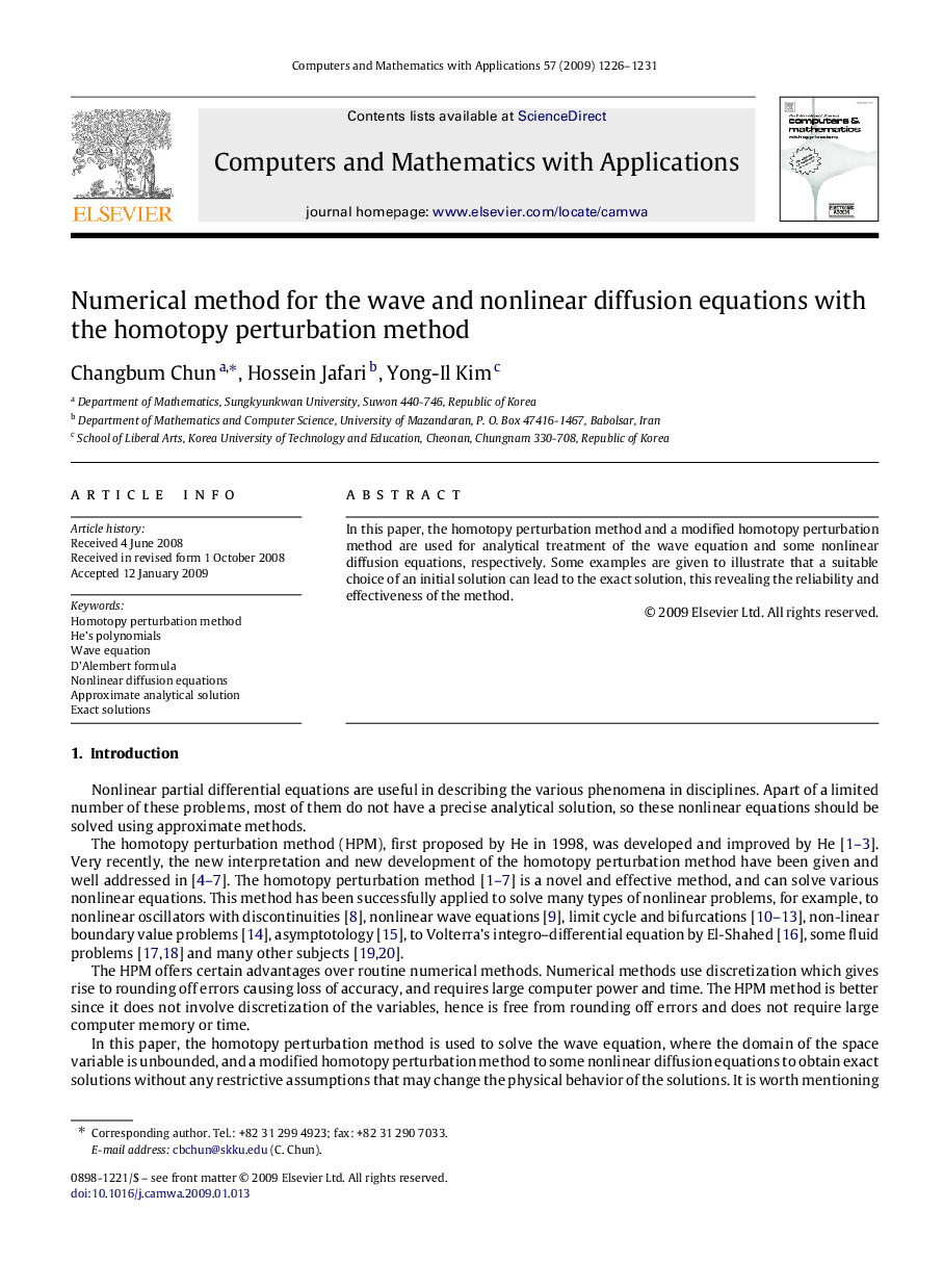 Numerical method for the wave and nonlinear diffusion equations with the homotopy perturbation method