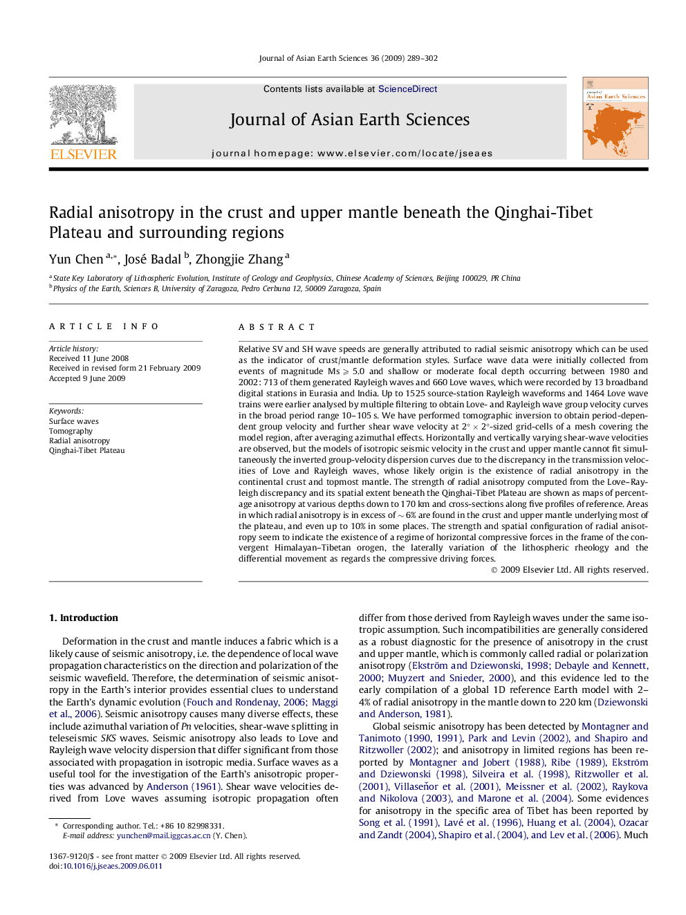 Radial anisotropy in the crust and upper mantle beneath the Qinghai-Tibet Plateau and surrounding regions