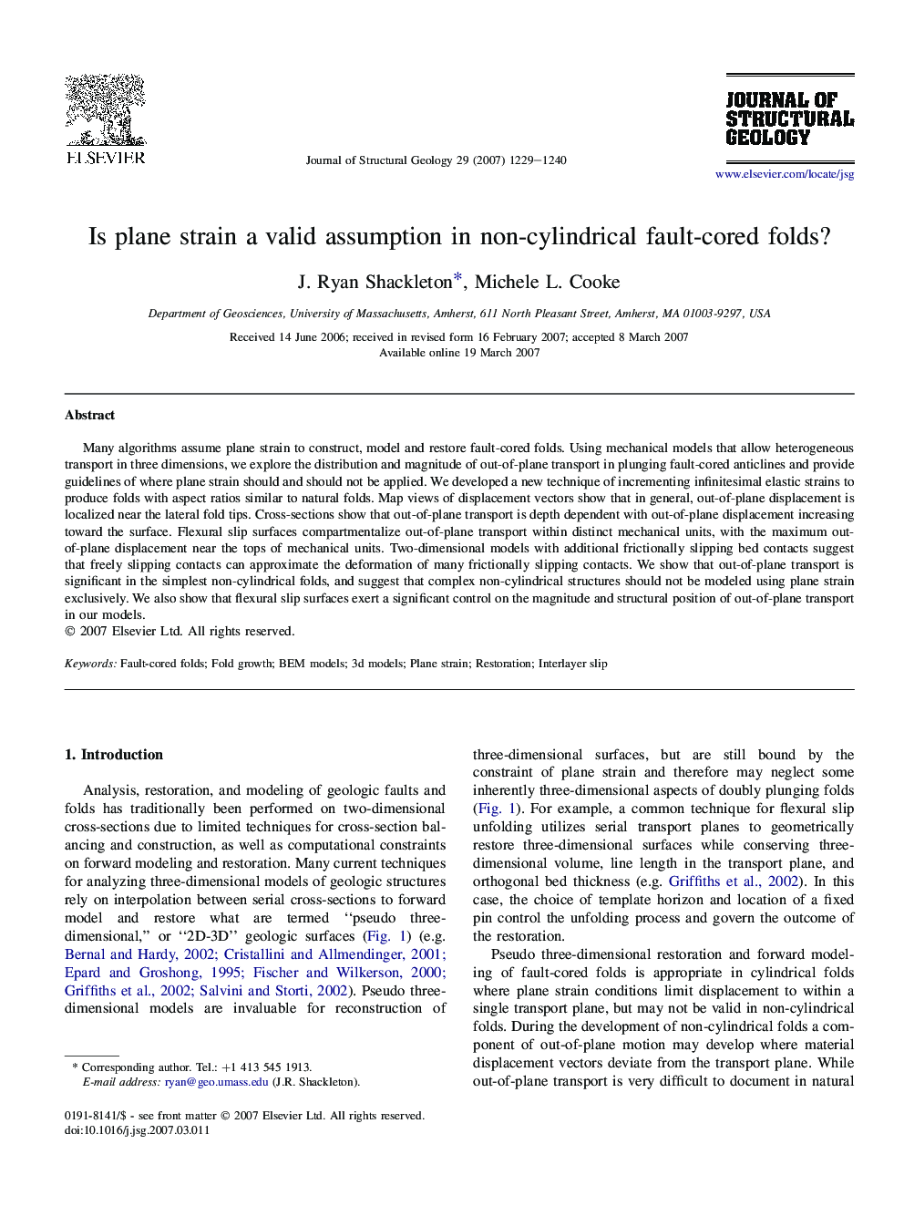 Is plane strain a valid assumption in non-cylindrical fault-cored folds?