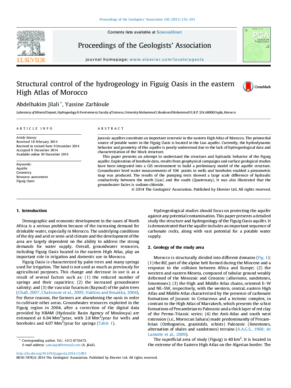 Structural control of the hydrogeology in Figuig Oasis in the eastern High Atlas of Morocco