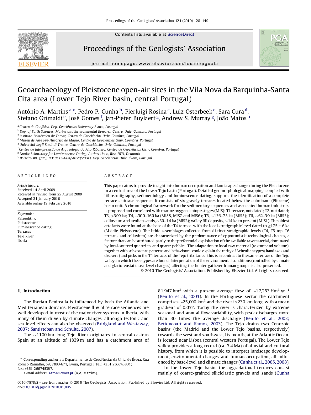 Geoarchaeology of Pleistocene open-air sites in the Vila Nova da Barquinha-Santa Cita area (Lower Tejo River basin, central Portugal)