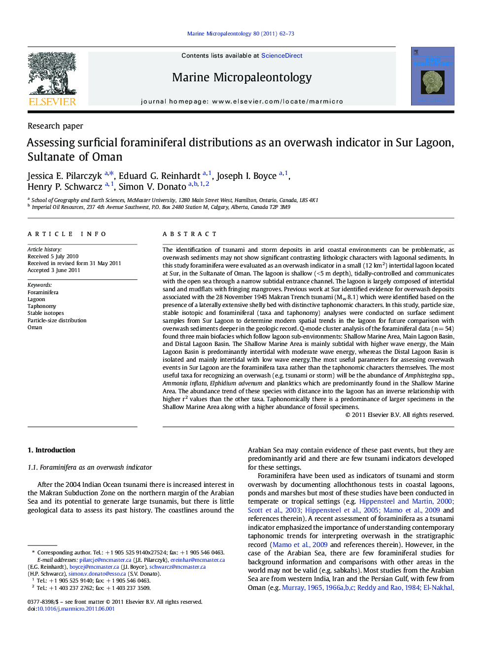 Assessing surficial foraminiferal distributions as an overwash indicator in Sur Lagoon, Sultanate of Oman