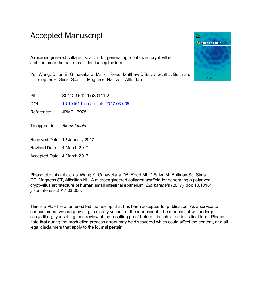 یک داربست کلاژن میکروکنترلر برای تولید یک ساختار قطبشده کریپت-ویلیس اپیتلیوم روده کوچک انسانی 
