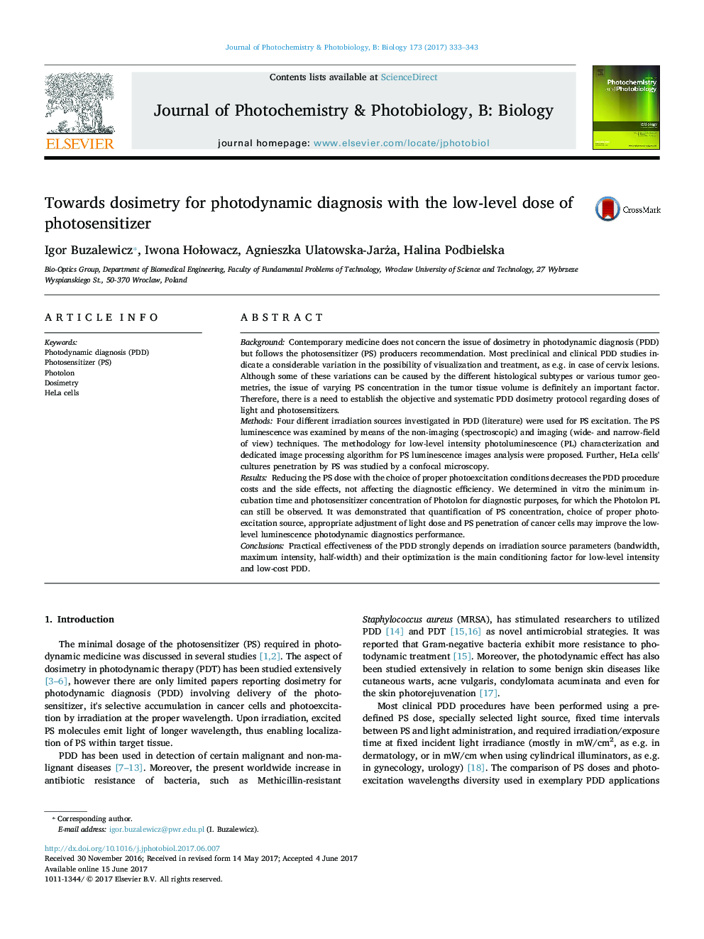 Towards dosimetry for photodynamic diagnosis with the low-level dose of photosensitizer