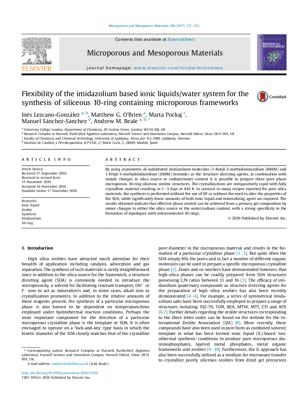 Flexibility of the imidazolium based ionic liquids/water system for the synthesis of siliceous 10-ring containing microporous frameworks