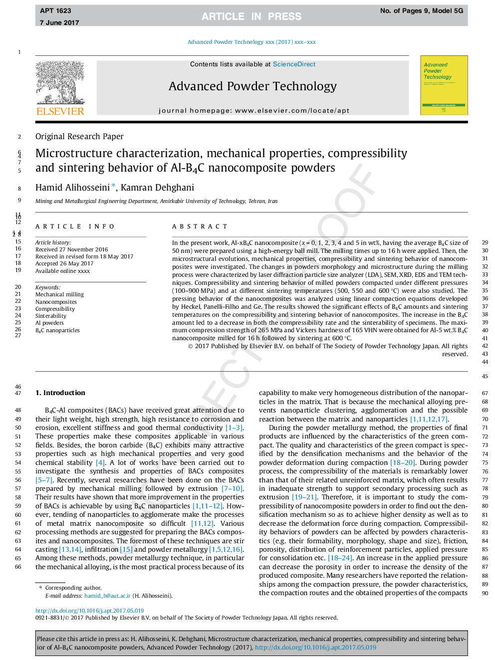 Microstructure characterization, mechanical properties, compressibility and sintering behavior of Al-B4C nanocomposite powders