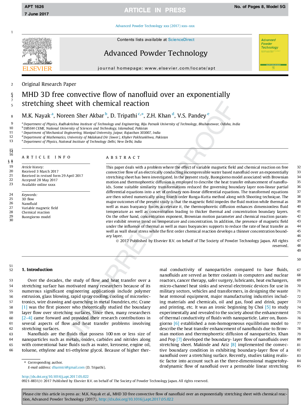 MHD 3D free convective flow of nanofluid over an exponentially stretching sheet with chemical reaction