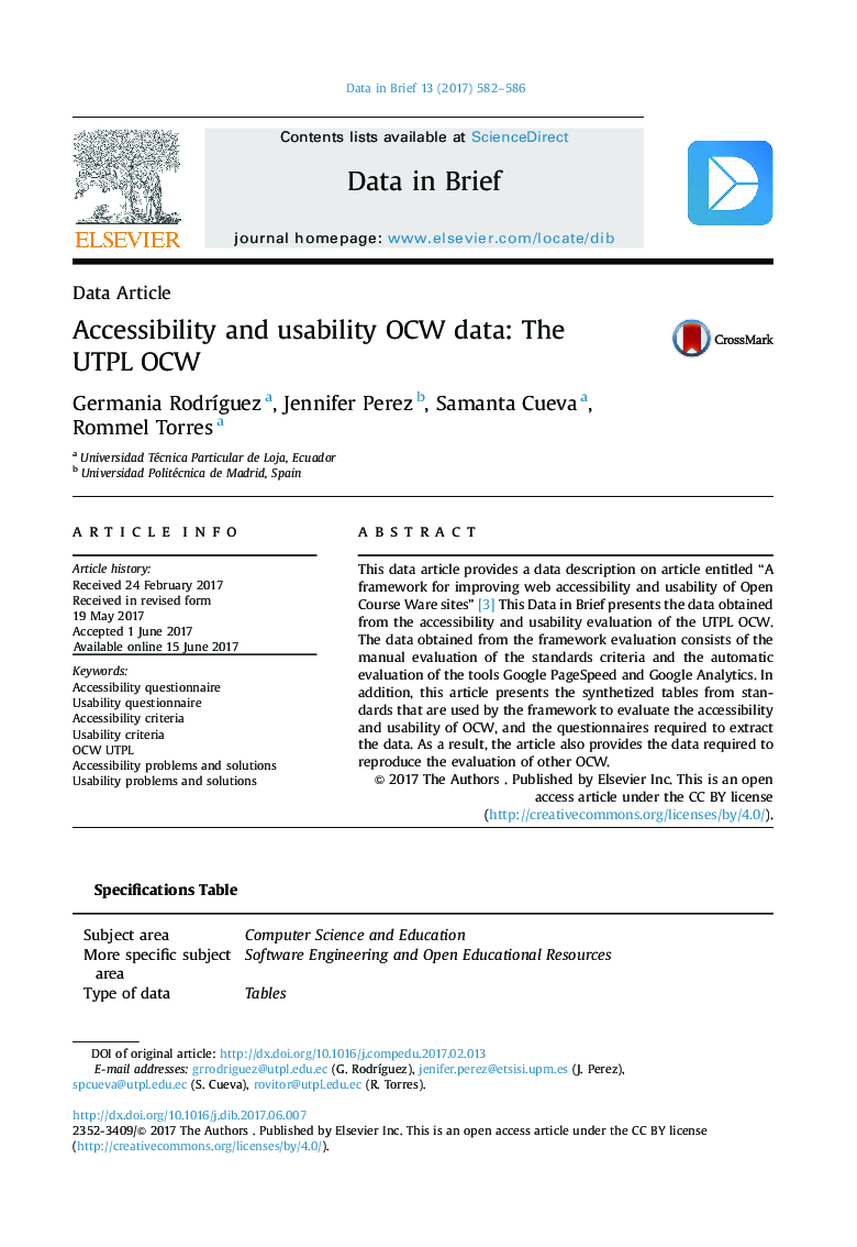 Accessibility and usability OCW data: The UTPL OCW