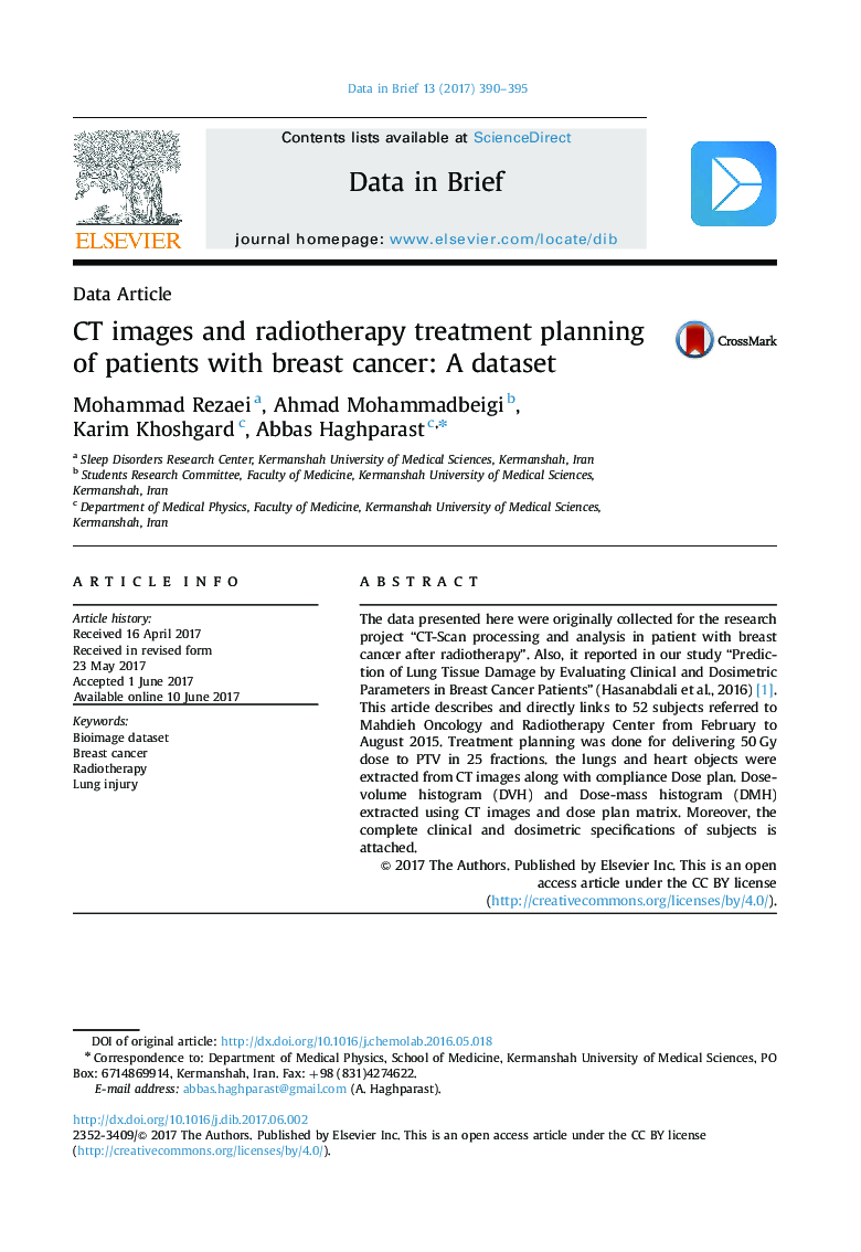 Data ArticleCT images and radiotherapy treatment planning of patients with breast cancer: A dataset