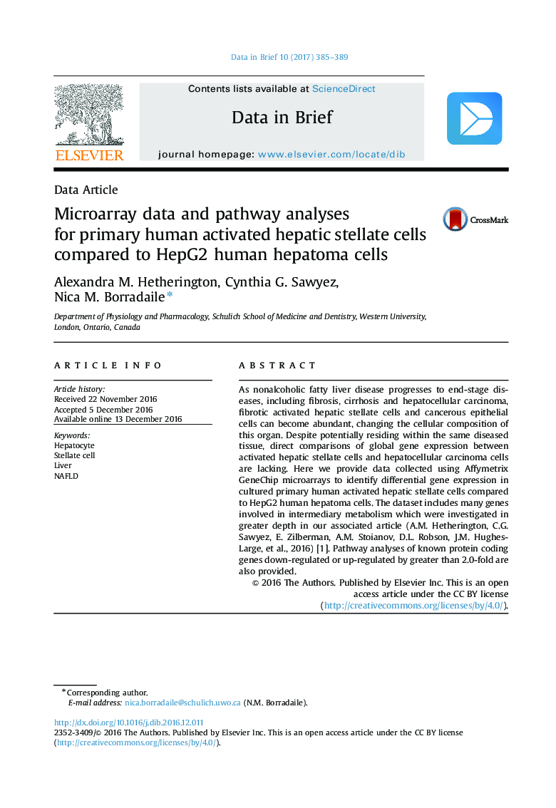 Microarray data and pathway analyses for primary human activated hepatic stellate cells compared to HepG2 human hepatoma cells