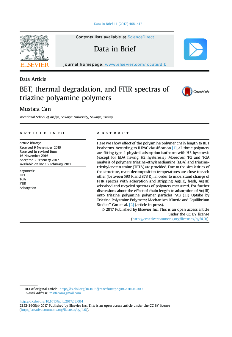 BET, thermal degradation, and FTIR spectras of triazine polyamine polymers