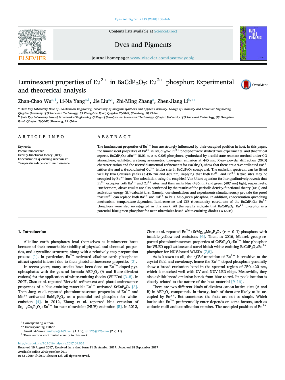 Luminescent properties of Eu2+ in BaCdP2O7: Eu2+ phosphor: Experimental and theoretical analysis