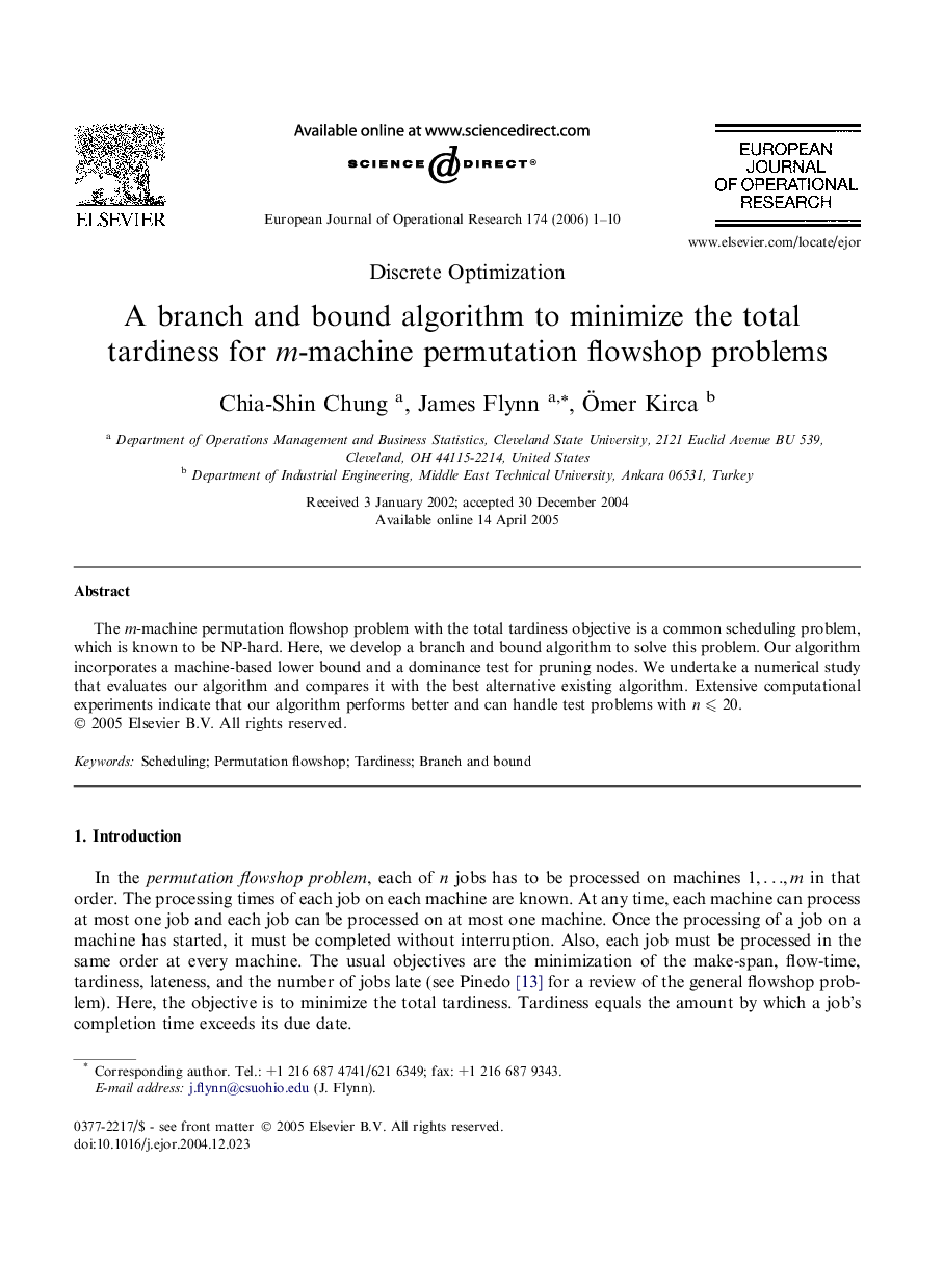 A branch and bound algorithm to minimize the total tardiness for m-machine permutation flowshop problems