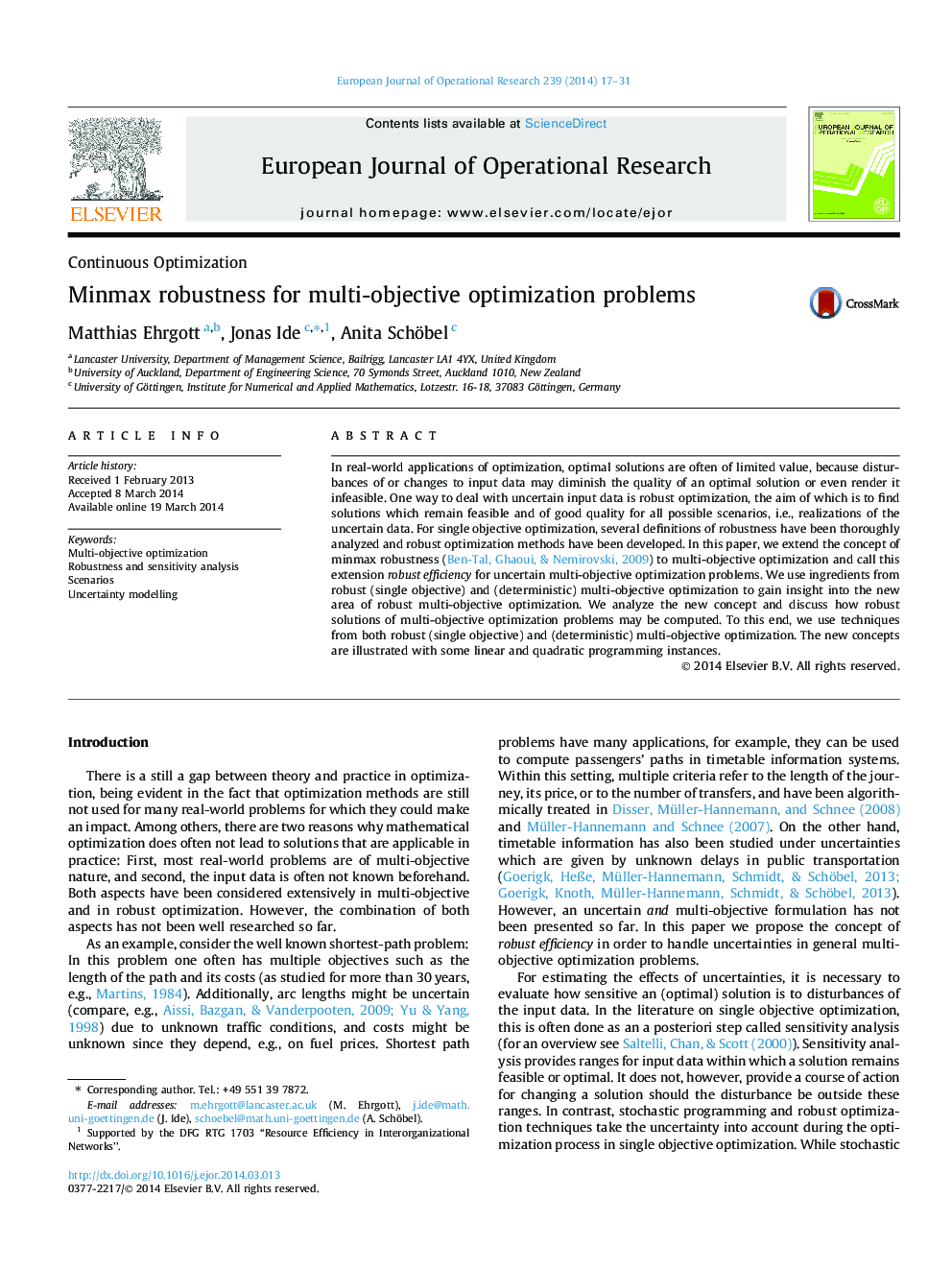 Minmax robustness for multi-objective optimization problems
