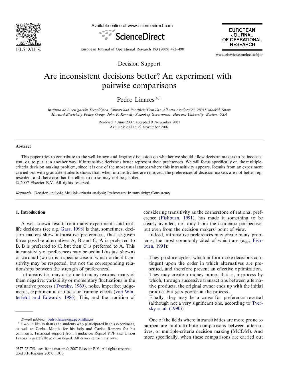 Are inconsistent decisions better? An experiment with pairwise comparisons