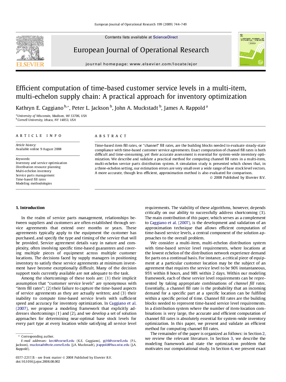 Efficient computation of time-based customer service levels in a multi-item, multi-echelon supply chain: A practical approach for inventory optimization