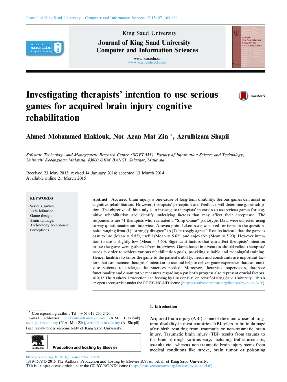 تحقیق درمانگر قصد استفاده از بازی های جدی برای توانبخشی شناختی آسیب دیده مغز 