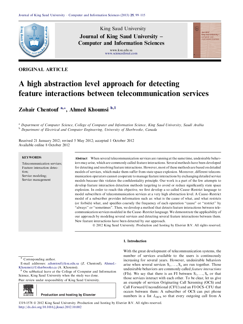 A high abstraction level approach for detecting feature interactions between telecommunication services 