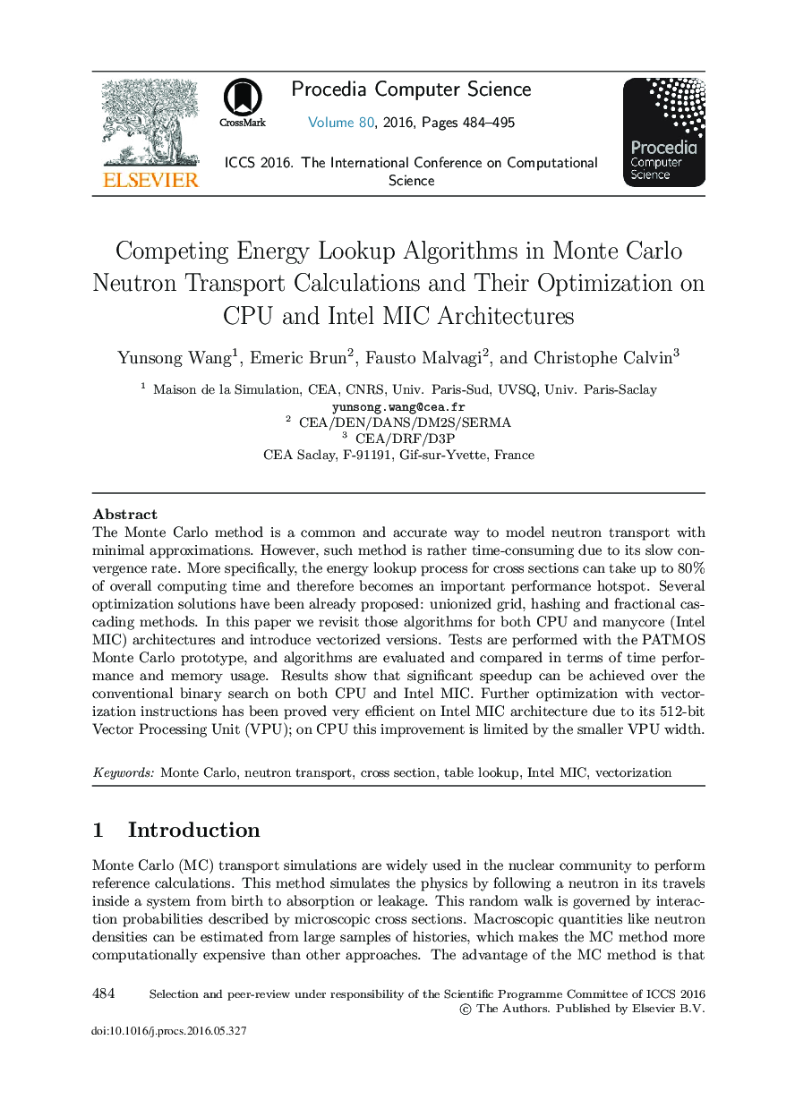 Competing Energy Lookup Algorithms in Monte Carlo Neutron Transport Calculations and Their Optimization on CPU and Intel MIC Architectures 