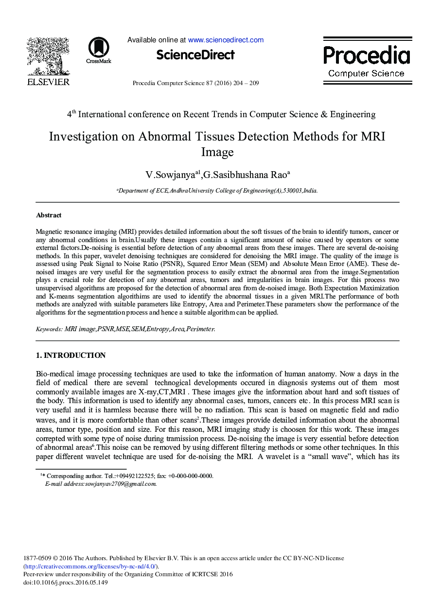 Investigation on Abnormal Tissues Detection Methods for MRI Image 