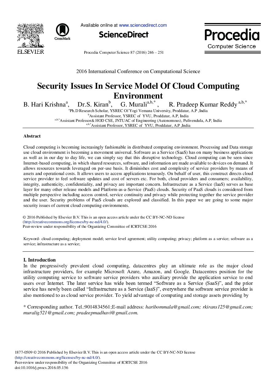 Security Issues in Service Model of Cloud Computing Environment 