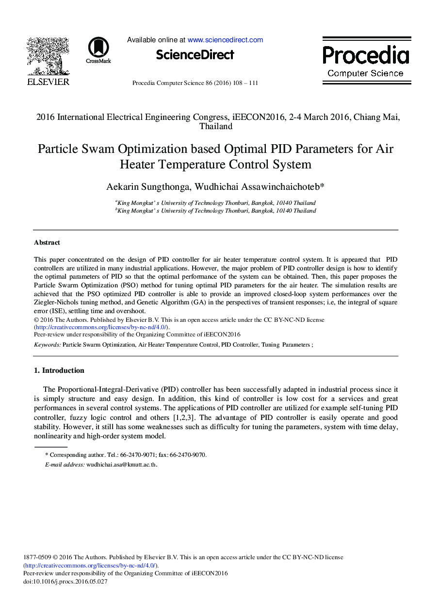 بهینه سازی ازدحام ذرات بر اساس پارامترهای بهینه PID برای سیستم کنترل دمای بخاری هوا 
