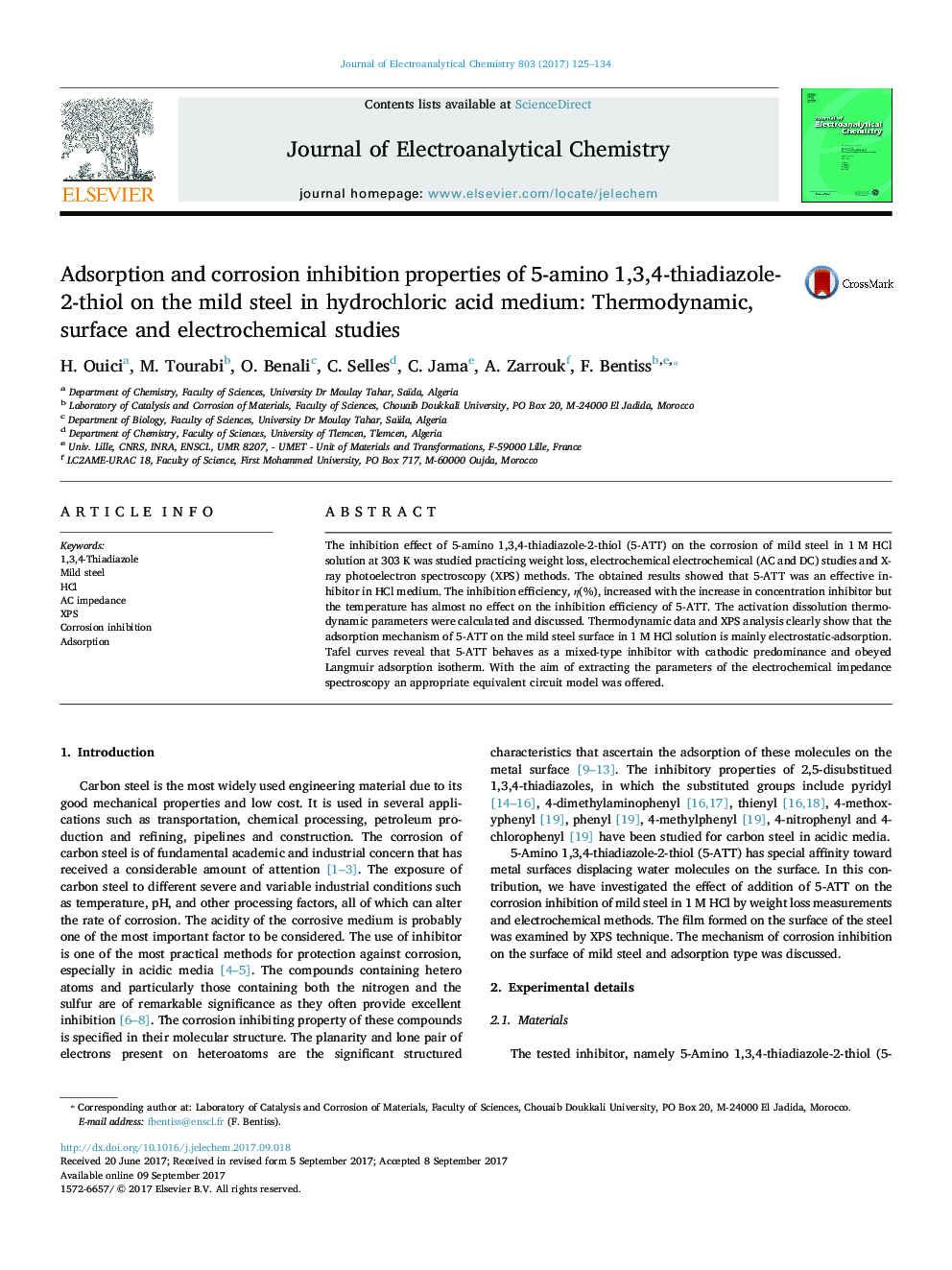 Adsorption and corrosion inhibition properties of 5-amino 1,3,4-thiadiazole-2-thiol on the mild steel in hydrochloric acid medium: Thermodynamic, surface and electrochemical studies