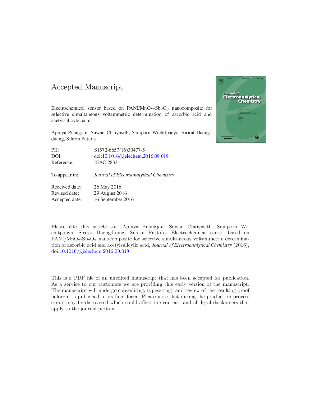 Electrochemical sensor based on PANI/MnO2-Sb2O3 nanocomposite for selective simultaneous voltammetric determination of ascorbic acid and acetylsalicylic acid