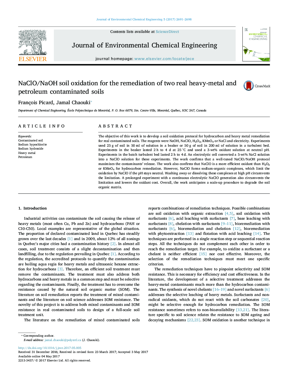 NaClO/NaOH soil oxidation for the remediation of two real heavy-metal and petroleum contaminated soils