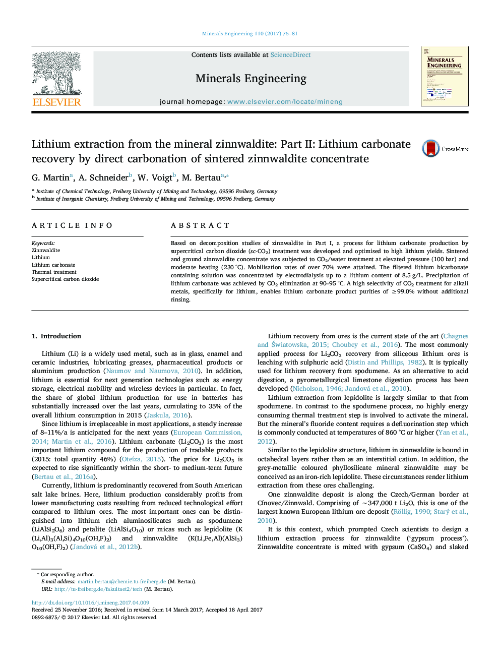 Lithium extraction from the mineral zinnwaldite: Part II: Lithium carbonate recovery by direct carbonation of sintered zinnwaldite concentrate