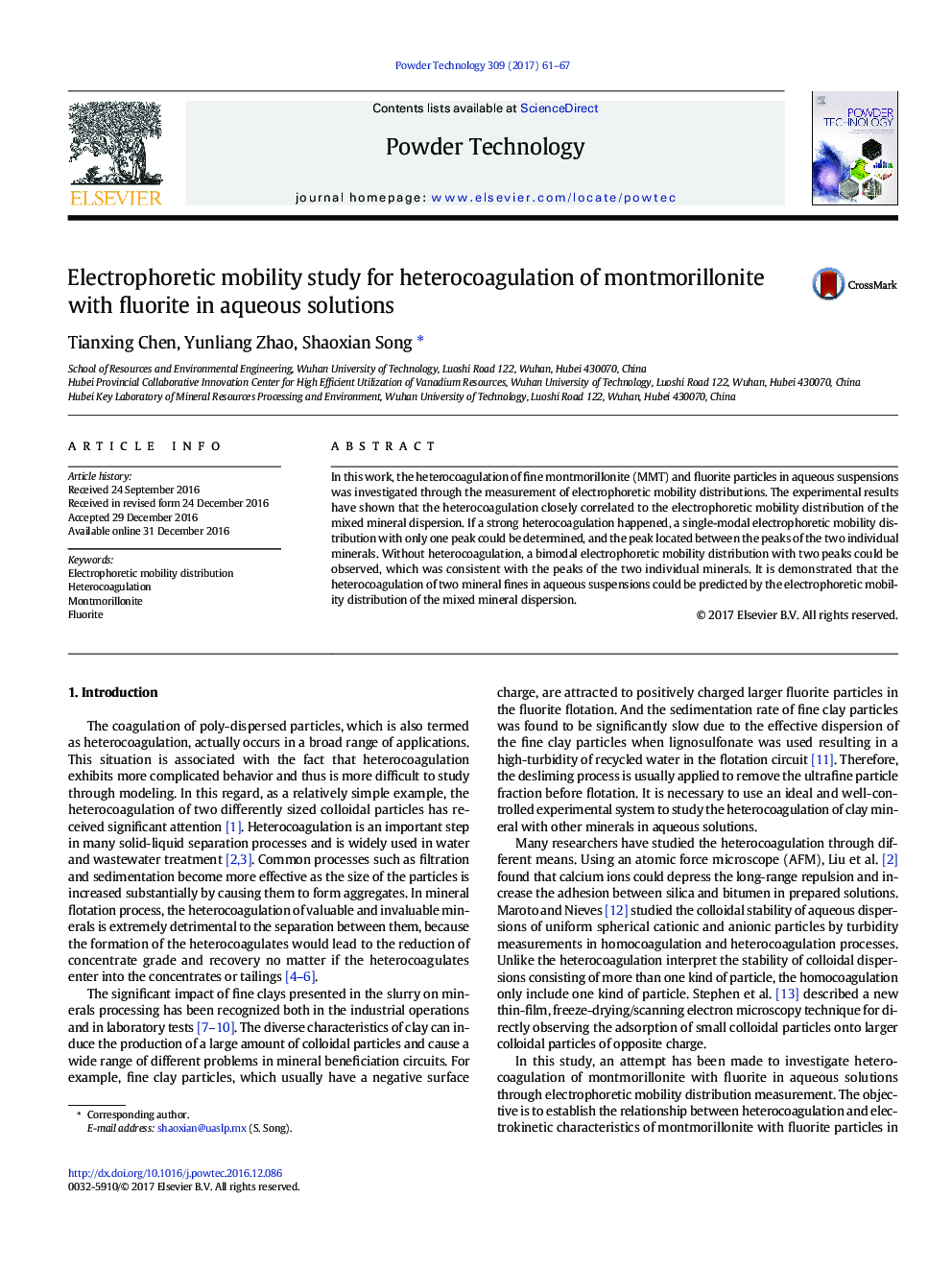 Electrophoretic mobility study for heterocoagulation of montmorillonite with fluorite in aqueous solutions