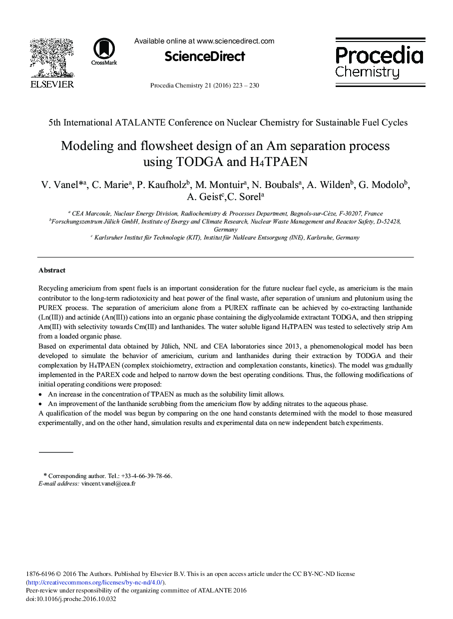 Modeling and Flowsheet Design of an Am Separation Process Using TODGA and H4TPAEN