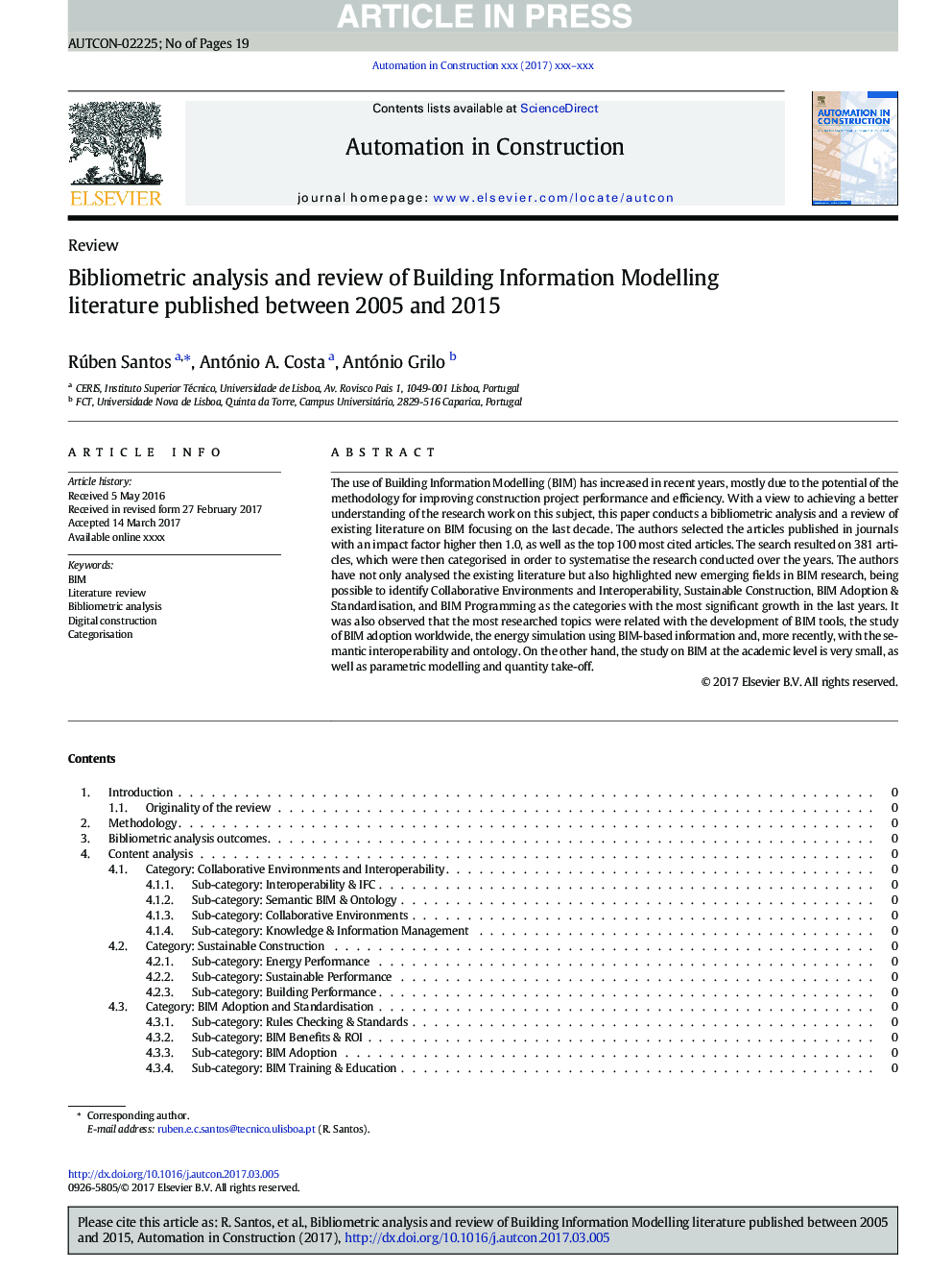 تجزیه و تحلیل و بررسی کتابشناختی ادبیات مدل سازی ساختمان اطلاعات بین سال های 2005 تا 2015 منتشر شده است 