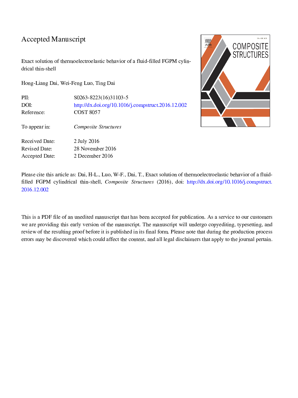 Exact solution of thermoelectroelastic behavior of a fluid-filled FGPM cylindrical thin-shell