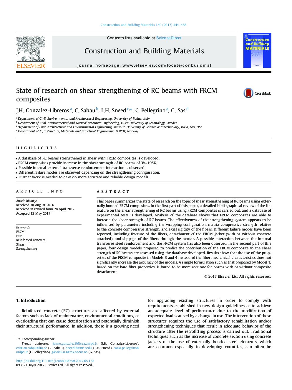 State of research on shear strengthening of RC beams with FRCM composites