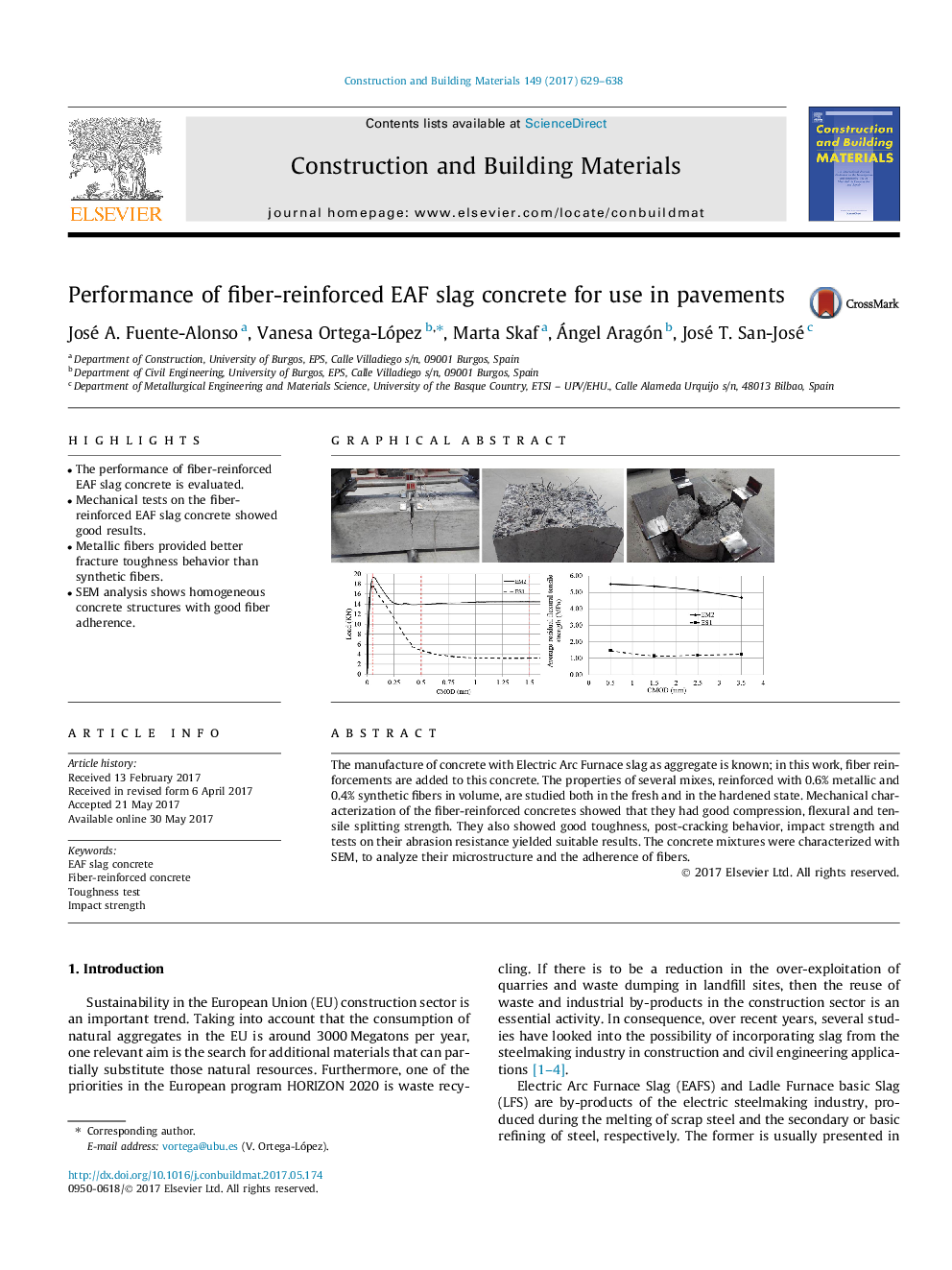 Performance of fiber-reinforced EAF slag concrete for use in pavements