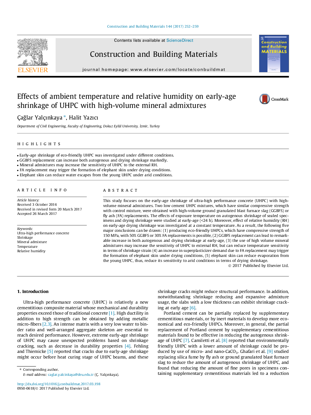 Effects of ambient temperature and relative humidity on early-age shrinkage of UHPC with high-volume mineral admixtures