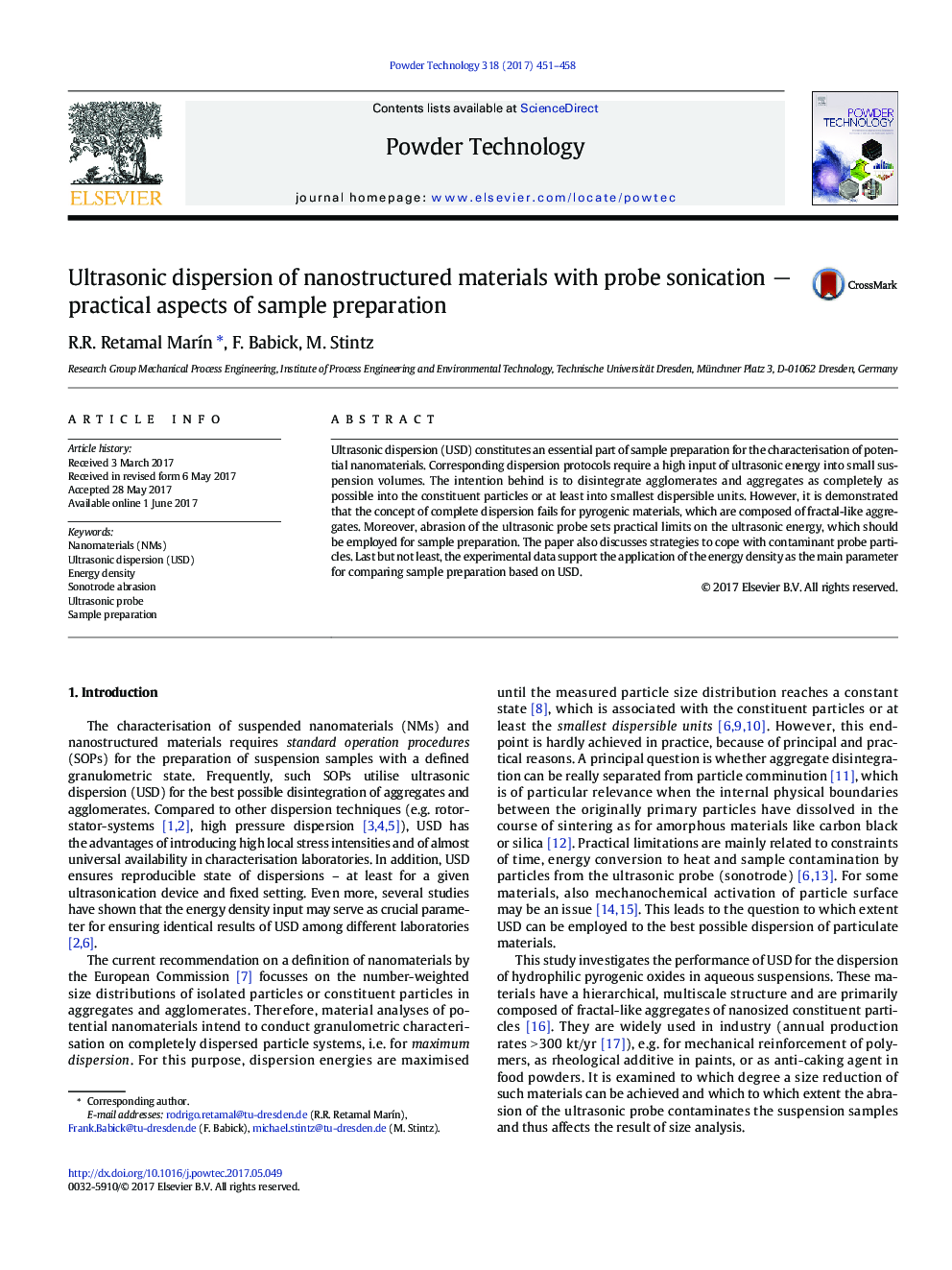 Ultrasonic dispersion of nanostructured materials with probe sonication â practical aspects of sample preparation