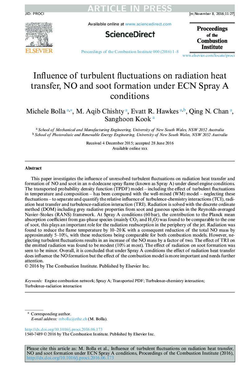 Influence of turbulent fluctuations on radiation heat transfer, NO and soot formation under ECN Spray A conditions