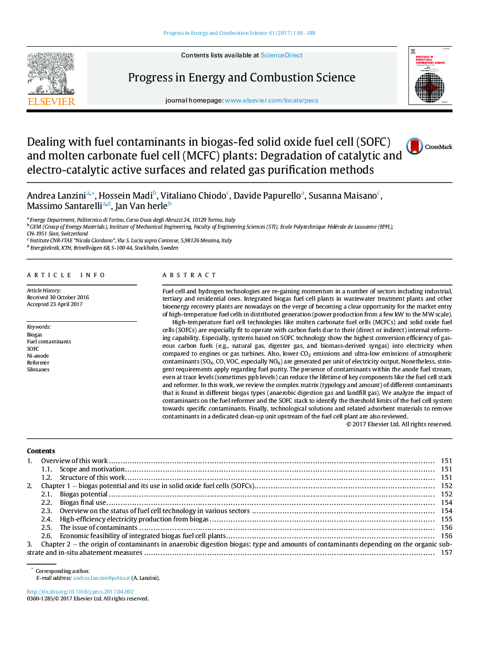 Dealing with fuel contaminants in biogas-fed solid oxide fuel cell (SOFC) and molten carbonate fuel cell (MCFC) plants: Degradation of catalytic and electro-catalytic active surfaces and related gas purification methods