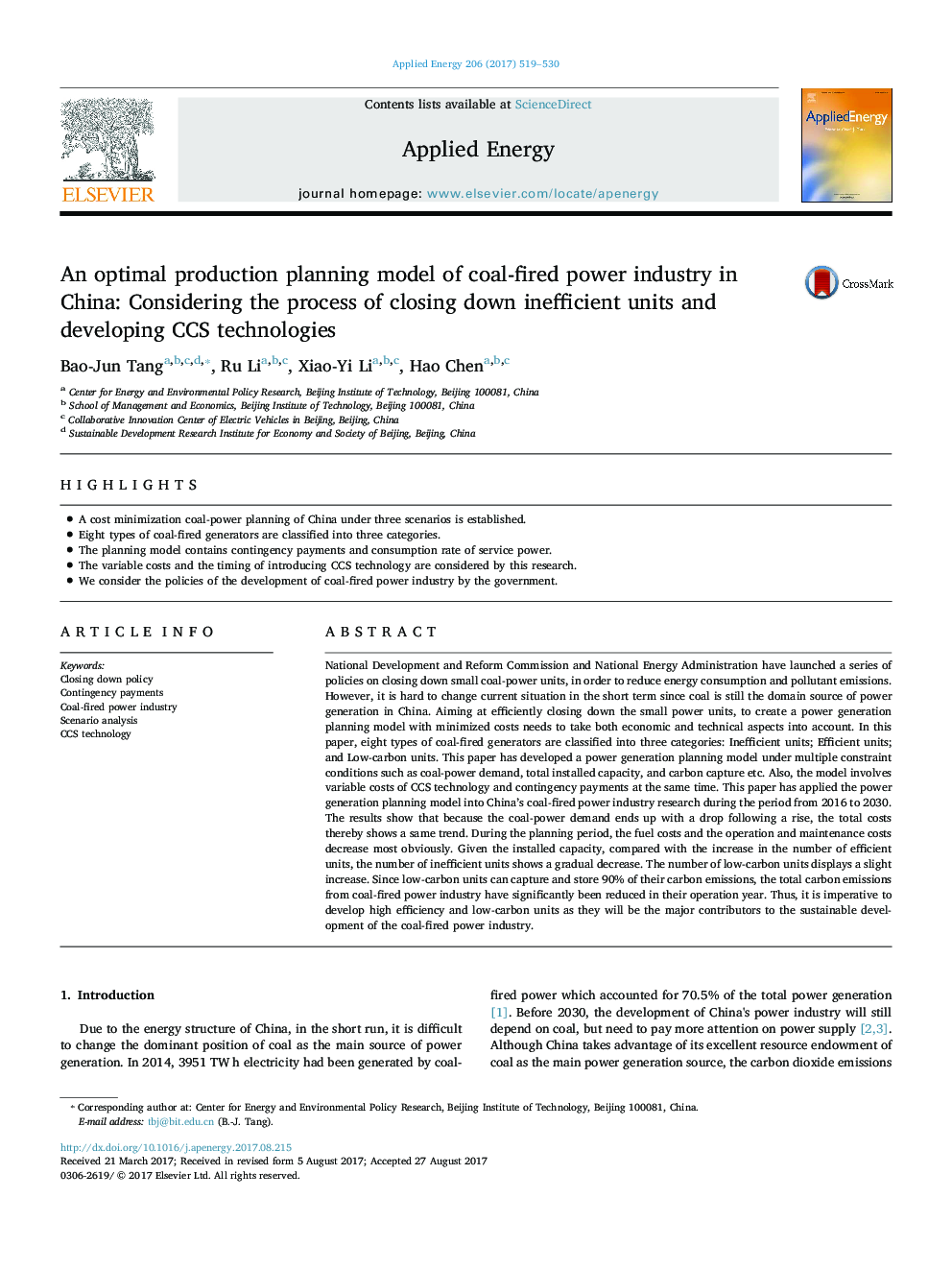 An optimal production planning model of coal-fired power industry in China: Considering the process of closing down inefficient units and developing CCS technologies