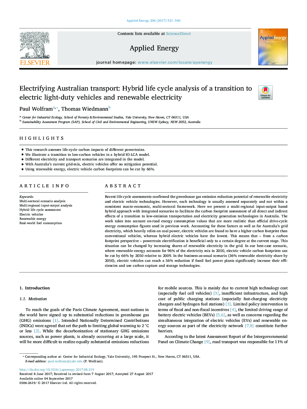 Electrifying Australian transport: Hybrid life cycle analysis of a transition to electric light-duty vehicles and renewable electricity