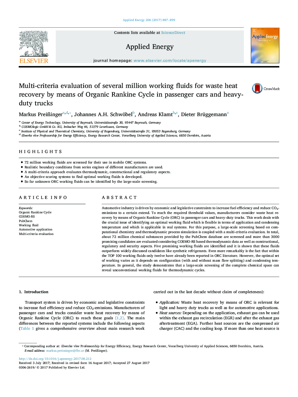 Multi-criteria evaluation of several million working fluids for waste heat recovery by means of Organic Rankine Cycle in passenger cars and heavy-duty trucks