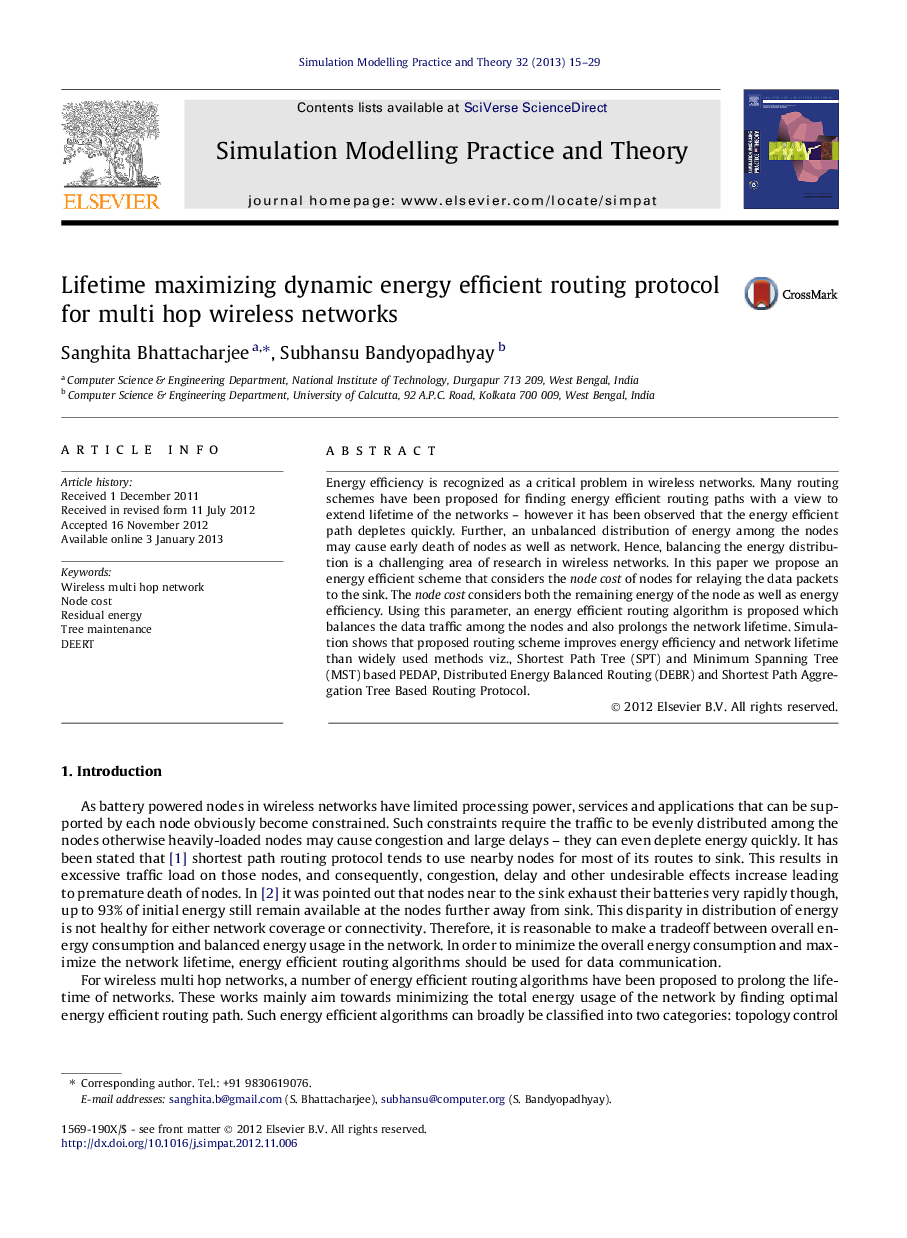 Lifetime maximizing dynamic energy efficient routing protocol for multi hop wireless networks