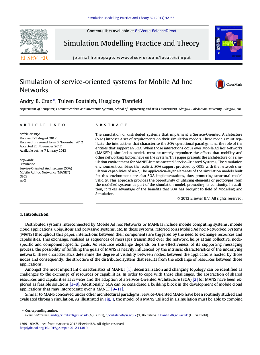 Simulation of service-oriented systems for Mobile Ad hoc Networks