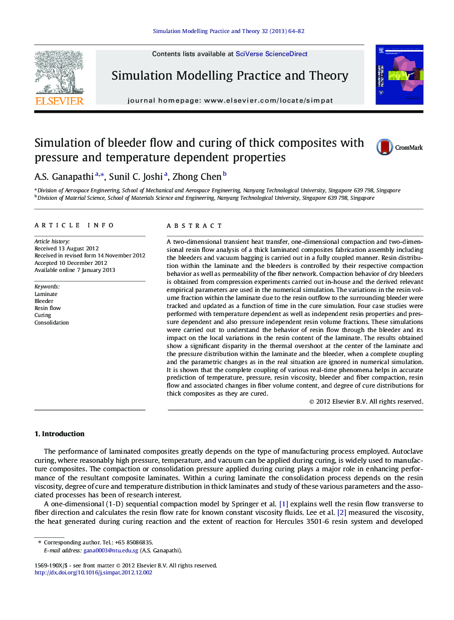 Simulation of bleeder flow and curing of thick composites with pressure and temperature dependent properties